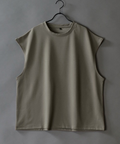 SITRY（シトリー）の「Amunzen Big Silhouette No Sleeve Shirt/UVカット 梨地 ビッグシルエット ノースリーブシャツ タンクトップ（タンクトップ・メンズ・グレイッシュブルー/ダークグリーン/ベージュ/チャコール/オフホワイト/ブラック・L/M/LL）」の20枚目の写真