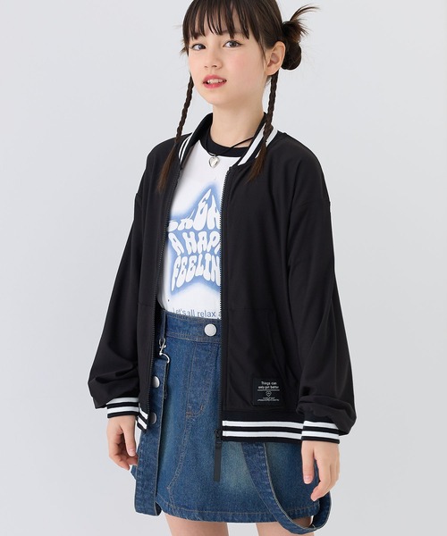 Amourire girl（アムリールガール）の「配色ライン ジップアップブルゾン5色展開（UV対策/紫外線対策）（ブルゾン・キッズ・パープル/グリーン/オフホワイト/ブラック/サックスブルー・130cm/140cm/150cm/160cm）」の21枚目の写真