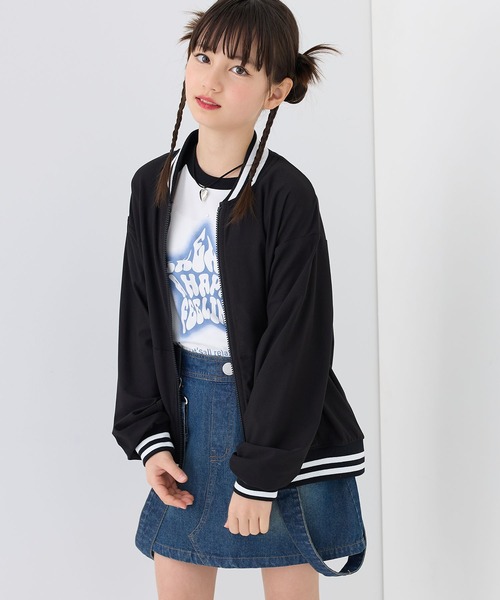 Amourire girl（アムリールガール）の「配色ライン ジップアップブルゾン5色展開（UV対策/紫外線対策）（ブルゾン・キッズ・パープル/グリーン/オフホワイト/ブラック/サックスブルー・130cm/140cm/150cm/160cm）」の22枚目の写真