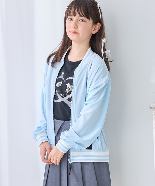 Amourire girl（アムリールガール）の「配色ライン ジップアップブルゾン5色展開（UV対策/紫外線対策）（ブルゾン・キッズ・パープル/グリーン/オフホワイト/ブラック/サックスブルー・130cm/140cm/150cm/160cm）」の8枚目の写真
