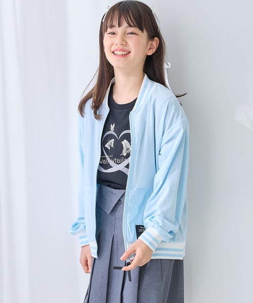 Amourire girl（アムリールガール）の「配色ライン ジップアップブルゾン5色展開（UV対策/紫外線対策）（ブルゾン・キッズ・パープル/グリーン/オフホワイト/ブラック/サックスブルー・130cm/140cm/150cm/160cm）」の9枚目の写真