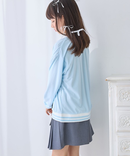 Amourire girl（アムリールガール）の「配色ライン ジップアップブルゾン5色展開（UV対策/紫外線対策）（ブルゾン・キッズ・パープル/グリーン/オフホワイト/ブラック/サックスブルー・130cm/140cm/150cm/160cm）」の10枚目の写真