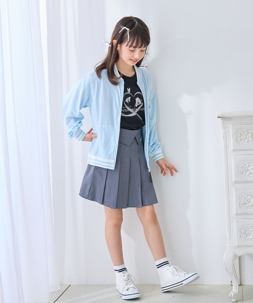 Amourire girl（アムリールガール）の「配色ライン ジップアップブルゾン5色展開（UV対策/紫外線対策）（ブルゾン・キッズ・パープル/グリーン/オフホワイト/ブラック/サックスブルー・130cm/140cm/150cm/160cm）」の12枚目の写真