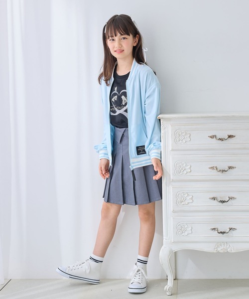 Amourire girl（アムリールガール）の「配色ライン ジップアップブルゾン5色展開（UV対策/紫外線対策）（ブルゾン・キッズ・パープル/グリーン/オフホワイト/ブラック/サックスブルー・130cm/140cm/150cm/160cm）」の13枚目の写真