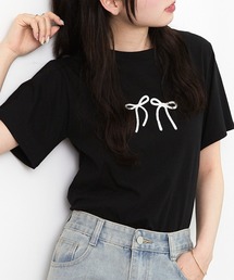 リボンプリントTシャツ