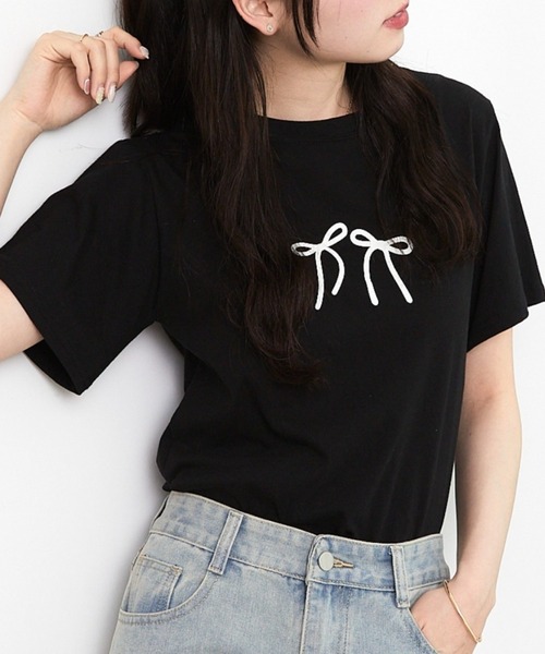 セール】リボンプリントTシャツ（Tシャツ/カットソー）｜paravion