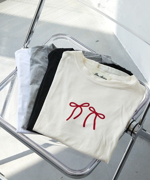 paravion（パラビオン）の「リボンプリントTシャツ（Tシャツ/カットソー・レディース・ベージュ/ホワイト/ブラック/グレー・FREE）」の13枚目の写真