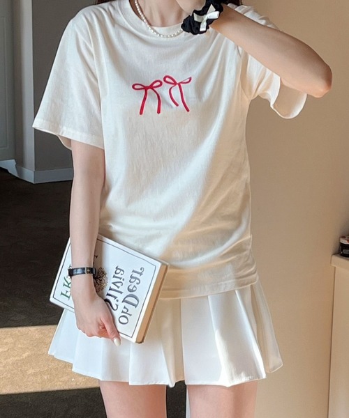 paravion（パラビオン）の「リボンプリントTシャツ（Tシャツ/カットソー・レディース・ベージュ/ホワイト/ブラック/グレー・FREE）」の11枚目の写真