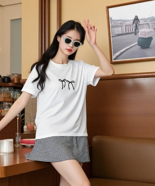 paravion（パラビオン）の「リボンプリントTシャツ（Tシャツ/カットソー・レディース・ベージュ/ホワイト/ブラック/グレー・FREE）」の21枚目の写真