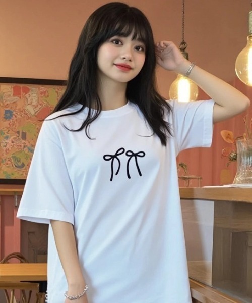 paravion（パラビオン）の「リボンプリントTシャツ（Tシャツ/カットソー・レディース・ベージュ/ホワイト/ブラック/グレー・FREE）」の19枚目の写真