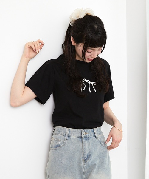 セール】リボンプリントTシャツ（Tシャツ/カットソー）｜paravion