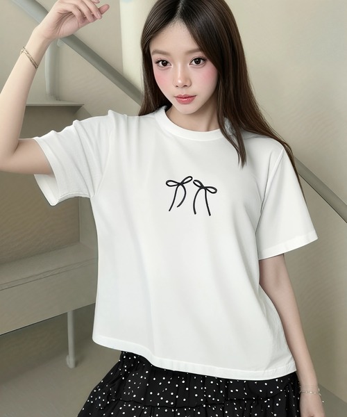 paravion（パラビオン）の「リボンプリントTシャツ（Tシャツ/カットソー・レディース・ベージュ/ホワイト/ブラック/グレー・FREE）」の18枚目の写真