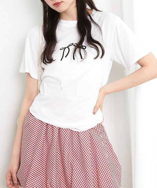 paravion（パラビオン）の「リボンプリントTシャツ（Tシャツ/カットソー・レディース・ベージュ/ホワイト/ブラック/グレー・FREE）」の16枚目の写真