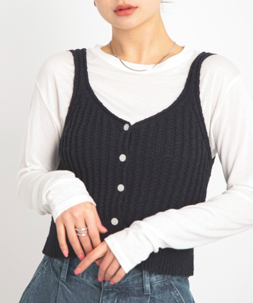 URBAN RESEARCH Sonny Label（アーバンリサーチサニーレーベル）の「2WAY透かし編みニットビスチェ（キャミソール・レディース・ピンク/ネイビー/アイボリー・FREE）」の11枚目の写真