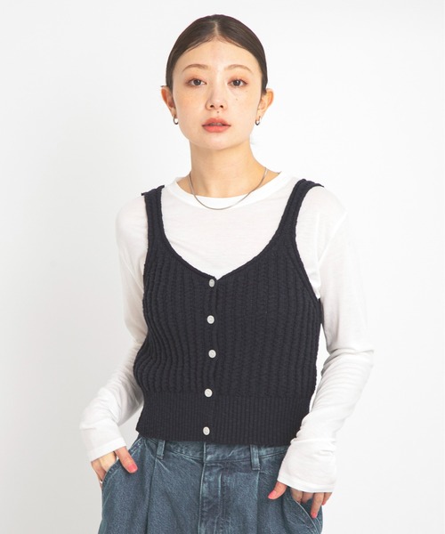 URBAN RESEARCH Sonny Label（アーバンリサーチサニーレーベル）の「2WAY透かし編みニットビスチェ（キャミソール・レディース・ピンク/ネイビー/アイボリー・FREE）」の12枚目の写真