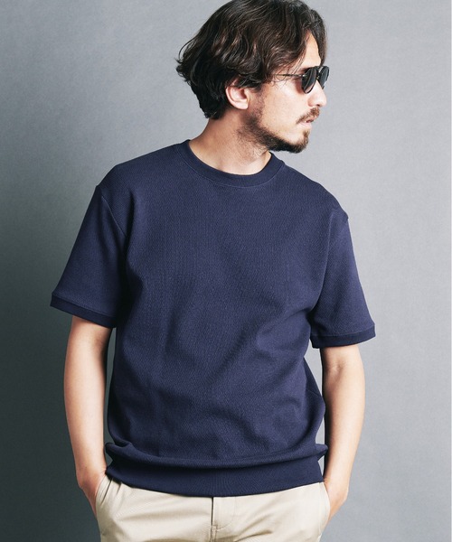 Magine（マージン）の「HONEYCOMB　PULLOVER　KNITSAW S/S:ハニカム コットン プルオーバー 半袖 ニットソー（Tシャツ/カットソー・メンズ・ブラック/チャコールグレー/オリーブ/オフホワイト/ネイビー・44/46/48）」の5枚目の写真