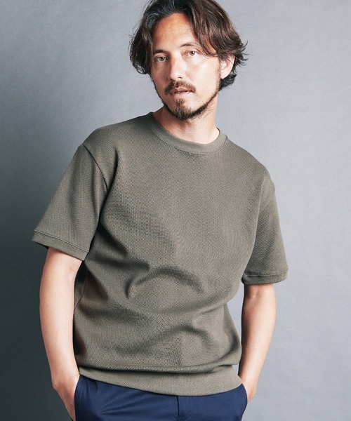 Magine（マージン）の「HONEYCOMB　PULLOVER　KNITSAW S/S:ハニカム コットン プルオーバー 半袖 ニットソー（Tシャツ/カットソー・メンズ・ブラック/チャコールグレー/オリーブ/オフホワイト/ネイビー・44/46/48）」の4枚目の写真