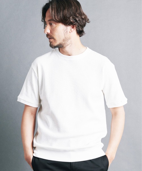 Magine（マージン）の「HONEYCOMB　PULLOVER　KNITSAW S/S:ハニカム コットン プルオーバー 半袖 ニットソー（Tシャツ/カットソー・メンズ・ブラック/チャコールグレー/オリーブ/オフホワイト/ネイビー・44/46/48）」の6枚目の写真