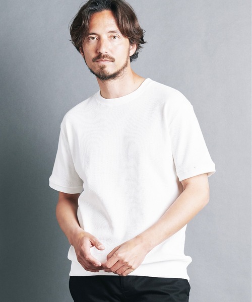 Magine（マージン）の「HONEYCOMB　PULLOVER　KNITSAW S/S:ハニカム コットン プルオーバー 半袖 ニットソー（Tシャツ/カットソー・メンズ・ブラック/チャコールグレー/オリーブ/オフホワイト/ネイビー・44/46/48）」の7枚目の写真