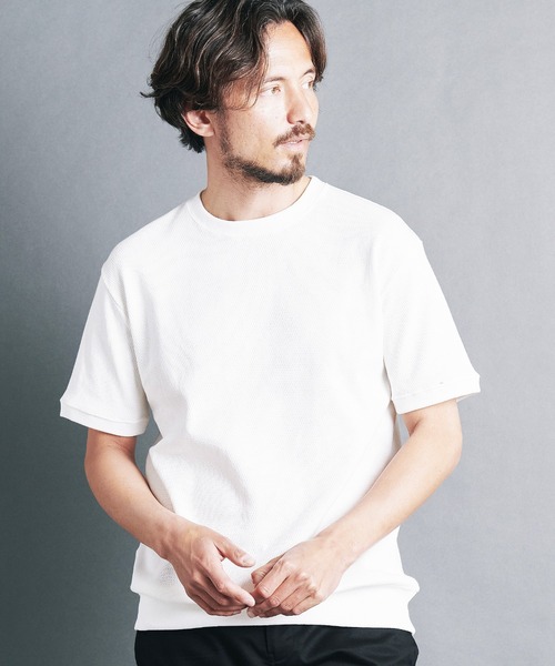 Magine（マージン）の「HONEYCOMB　PULLOVER　KNITSAW S/S:ハニカム コットン プルオーバー 半袖 ニットソー（Tシャツ/カットソー・メンズ・ブラック/チャコールグレー/オリーブ/オフホワイト/ネイビー・44/46/48）」の8枚目の写真