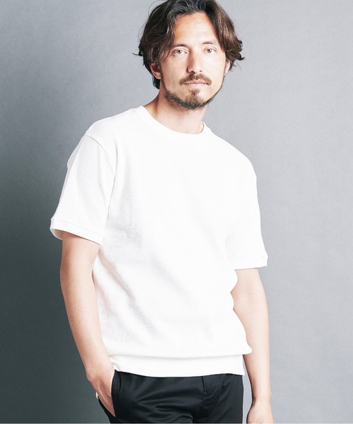 Magine（マージン）の「HONEYCOMB　PULLOVER　KNITSAW S/S:ハニカム コットン プルオーバー 半袖 ニットソー（Tシャツ/カットソー・メンズ・ブラック/チャコールグレー/オリーブ/オフホワイト/ネイビー・44/46/48）」の9枚目の写真