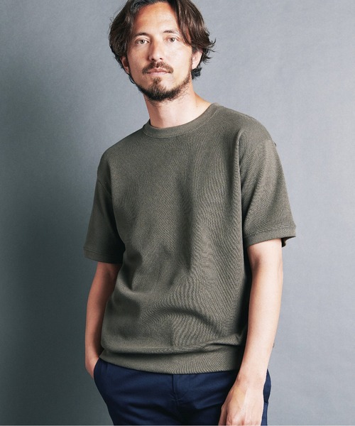 Magine（マージン）の「HONEYCOMB　PULLOVER　KNITSAW S/S:ハニカム コットン プルオーバー 半袖 ニットソー（Tシャツ/カットソー・メンズ・ブラック/チャコールグレー/オリーブ/オフホワイト/ネイビー・44/46/48）」の18枚目の写真