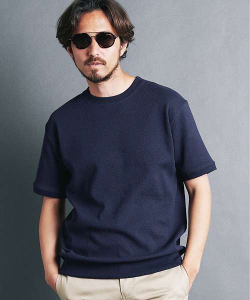 Magine（マージン）の「HONEYCOMB　PULLOVER　KNITSAW S/S:ハニカム コットン プルオーバー 半袖 ニットソー（Tシャツ/カットソー・メンズ・ブラック/チャコールグレー/オリーブ/オフホワイト/ネイビー・44/46/48）」の20枚目の写真