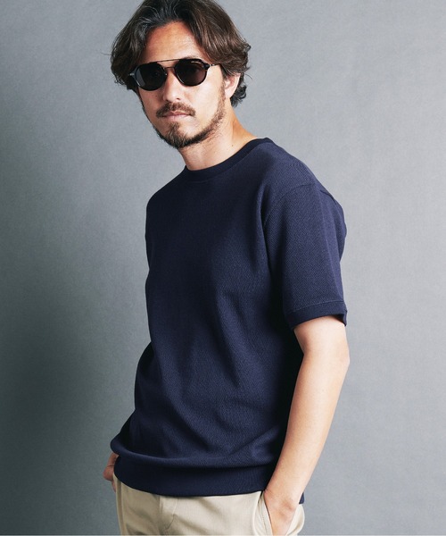 Magine（マージン）の「HONEYCOMB　PULLOVER　KNITSAW S/S:ハニカム コットン プルオーバー 半袖 ニットソー（Tシャツ/カットソー・メンズ・ブラック/チャコールグレー/オリーブ/オフホワイト/ネイビー・44/46/48）」の21枚目の写真