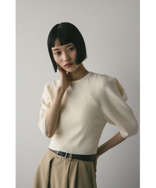 STYLEMIXER（スタイルミキサー）の「ハイゲージモードパフニット（ニット/セーター・レディース・アイボリー/ブラック/パープル・FREE）」の4枚目の写真