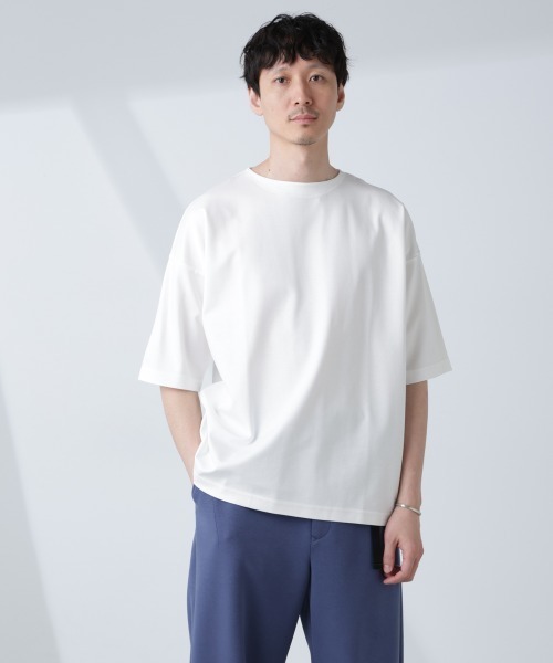 NANO universe(ナノユニバース)の「「NJ/CLUB」モクロディ ボートネック ビッグTシャツ(Tシャツ/カットソー・メンズ・ブラック/ホワイト/グリーン・L/M/S)」の2枚目の写真