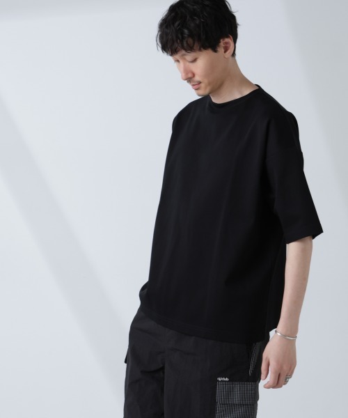 NANO universe(ナノユニバース)の「「NJ/CLUB」モクロディ ボートネック ビッグTシャツ(Tシャツ/カットソー・メンズ・ブラック/ホワイト/グリーン・L/M/S)」の3枚目の写真