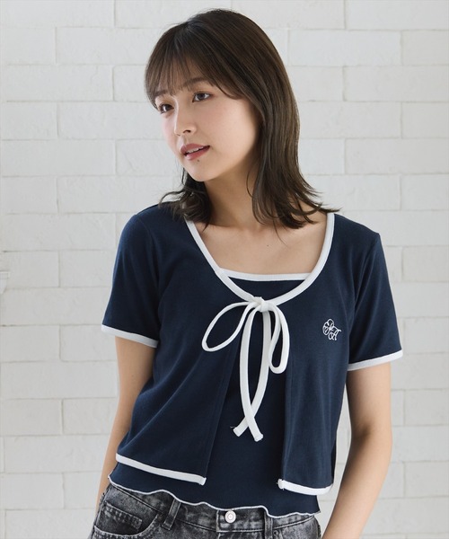 REDYAZEL（レディアゼル）の「バイカラーパイピングカーディガン＆キャミソールセット（カーディガン/ボレロ・レディース・ネイビー/グレー/オフホワイト・FREE）」の3枚目の写真