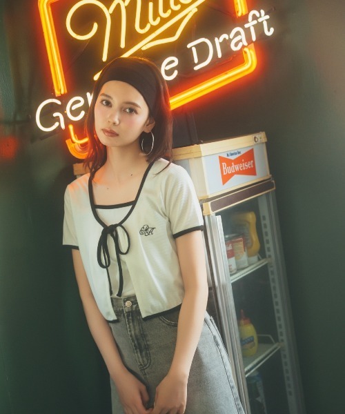 REDYAZEL（レディアゼル）の「バイカラーパイピングカーディガン＆キャミソールセット（カーディガン/ボレロ・レディース・ネイビー/グレー/オフホワイト・FREE）」の2枚目の写真