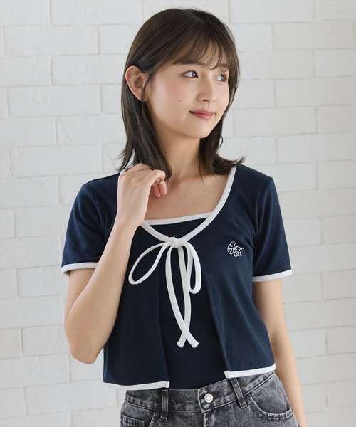 REDYAZEL（レディアゼル）の「バイカラーパイピングカーディガン＆キャミソールセット（カーディガン/ボレロ・レディース・ネイビー/グレー/オフホワイト・FREE）」の14枚目の写真