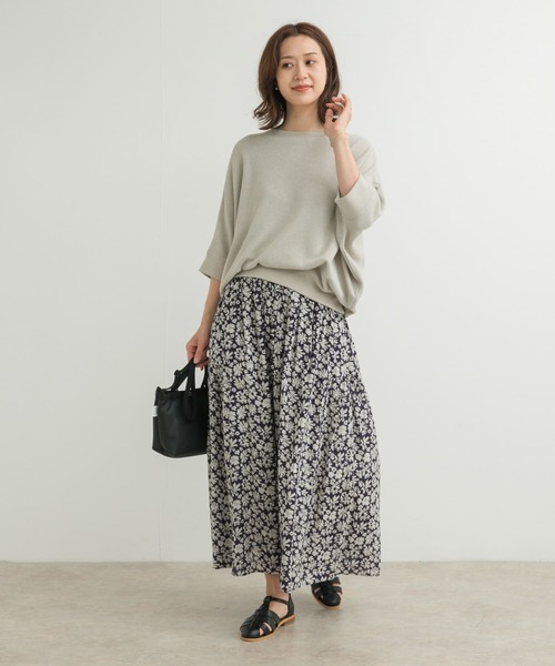 オブリ　フラワーギャザースカート　ネイビーSサイズ URBAN RESEARCH DOORS（アーバンリサーチドアーズ）の「コットン