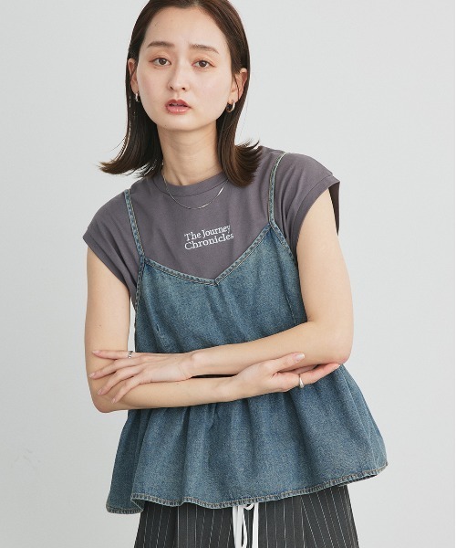 ad thie(アドティエ)の「ロゴ刺繍 フレンチスリーブ Tシャツ(Tシャツ/カットソー・レディース・オフホワイト/チャコール/ブラック・FREE)」の14枚目の写真