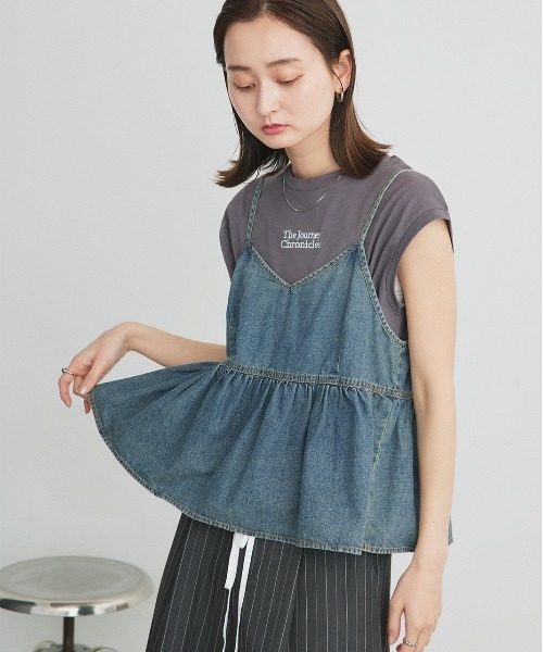 ad thie(アドティエ)の「ロゴ刺繍 フレンチスリーブ Tシャツ(Tシャツ/カットソー・レディース・オフホワイト/チャコール/ブラック・FREE)」の13枚目の写真