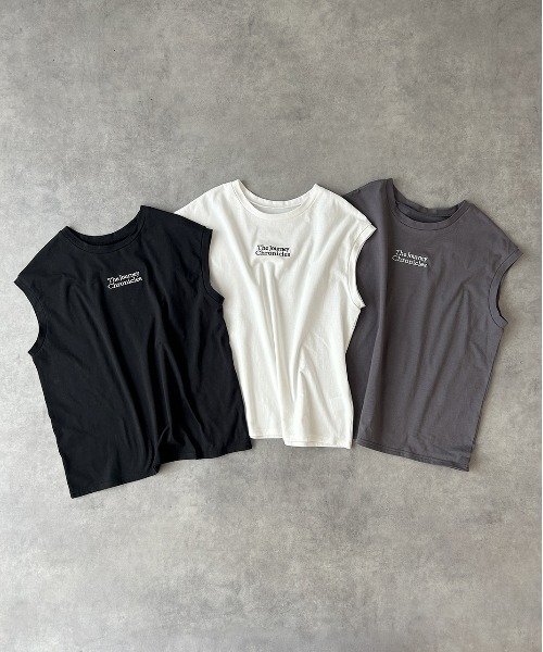 ad thie(アドティエ)の「ロゴ刺繍 フレンチスリーブ Tシャツ(Tシャツ/カットソー・レディース・オフホワイト/チャコール/ブラック・FREE)」の5枚目の写真