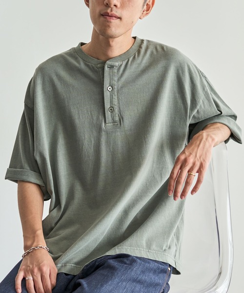 CRAFT STANDARD BOUTIQUE(クラフトスタンダードブティック)の「ヴィンテージ加工 ヘンリーTEE(Tシャツ/カットソー・メンズ・グレー/ブルー/アイボリー/ブラック・M/L/XL)」の4枚目の写真