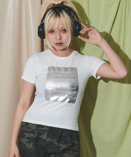 dispark(ディスパーク)の「DISPARK/ボックスロゴ箔プリントピチT(Tシャツ/カットソー・レディース・ホワイト/ブラック・FREE)」の8枚目の写真
