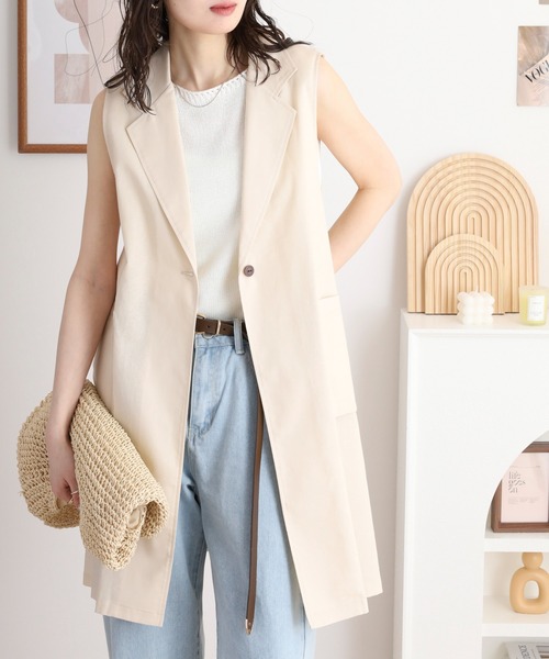 BRODIAEA(ブローディア)の「BRODIAEA 麻混ロングテーラードジレ(ベスト・レディース・ネイビー/ベージュ/モスグリーン・40)」の5枚目の写真