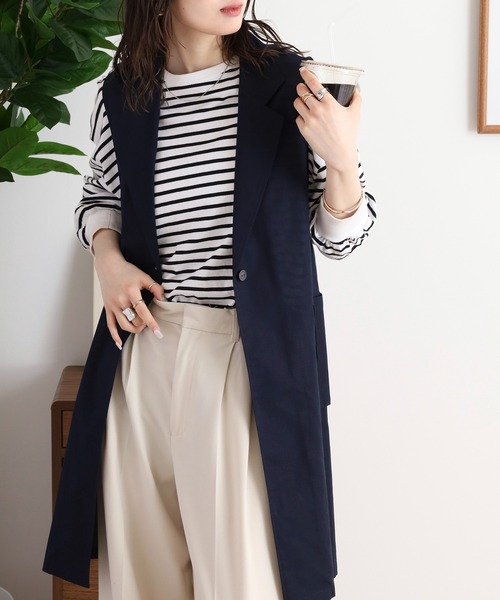 BRODIAEA(ブローディア)の「BRODIAEA 麻混ロングテーラードジレ(ベスト・レディース・ネイビー/ベージュ/モスグリーン・40)」の22枚目の写真