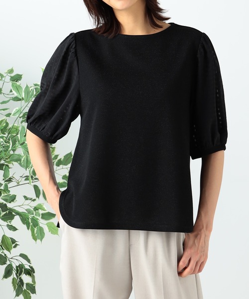 GALLORIA（ギャローリア）の「袖シアー切替プルオーバー（Tシャツ/カットソー・レディース・ブラック/ライトグレー/オレンジ・M/L/LL/S）」の2枚目の写真