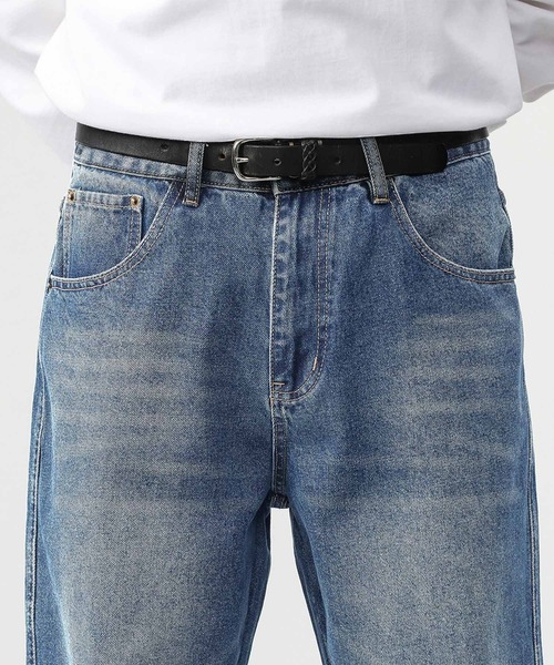 2色 デニム パンツ ハイウエスト ウォッシュ加工 七分丈 無地 4 Chick カーゴパンツ Vintage Washed Denim Cargo / ウォッシュ