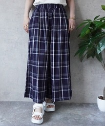ウエストゴム チェック柄フレアワイドパンツ