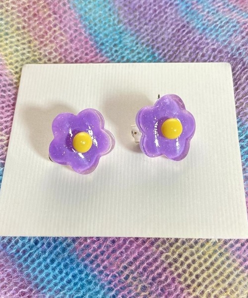 セール】YU-KA:フラワーデザインポップピアス flower design pop