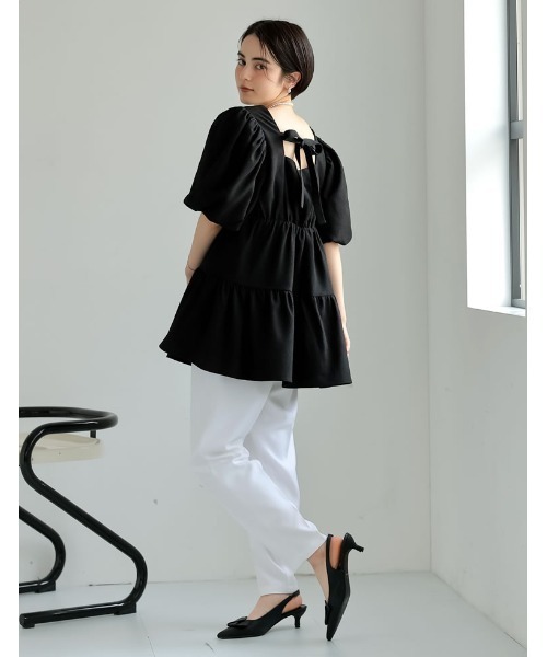 MEISM（ミズム）の「[2025SS COLLECTION][MEISM by Re:EDIT]ドビードットバルーンスリーブティアードチュニックトップス（シャツ/ブラウス・レディース・ブラック/ホワイト・MEDIUM/LARGE）」の16枚目の写真