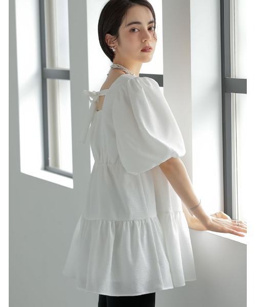 MEISM（ミズム）の「[2025SS COLLECTION][MEISM by Re:EDIT]ドビードットバルーンスリーブティアードチュニックトップス（シャツ/ブラウス・レディース・ブラック/ホワイト・MEDIUM/LARGE）」の13枚目の写真