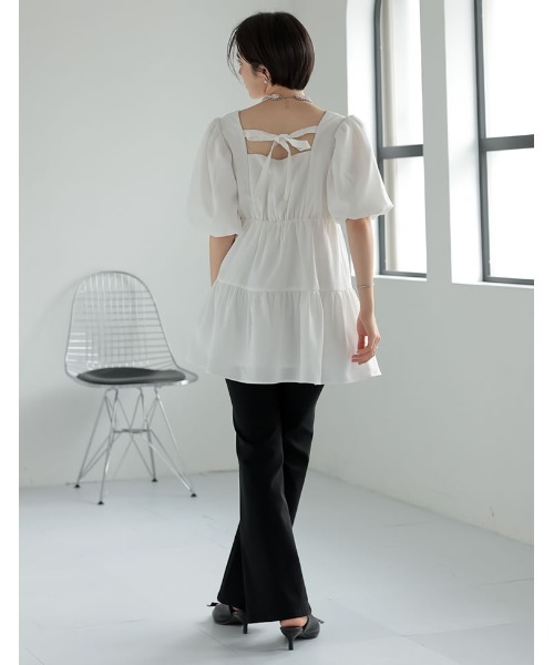 MEISM（ミズム）の「[2025SS COLLECTION][MEISM by Re:EDIT]ドビードットバルーンスリーブティアードチュニックトップス（シャツ/ブラウス・レディース・ブラック/ホワイト・MEDIUM/LARGE）」の12枚目の写真
