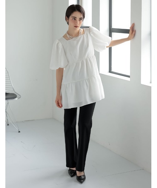 MEISM（ミズム）の「[2025SS COLLECTION][MEISM by Re:EDIT]ドビードットバルーンスリーブティアードチュニックトップス（シャツ/ブラウス・レディース・ブラック/ホワイト・MEDIUM/LARGE）」の14枚目の写真